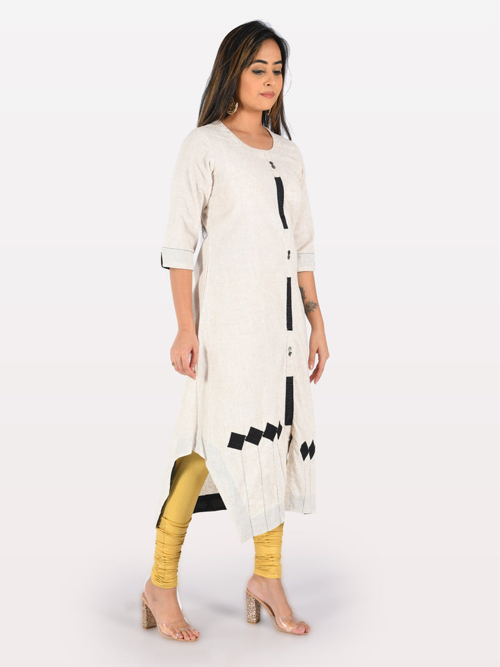 Neerus Off White Printed Straight Kurta