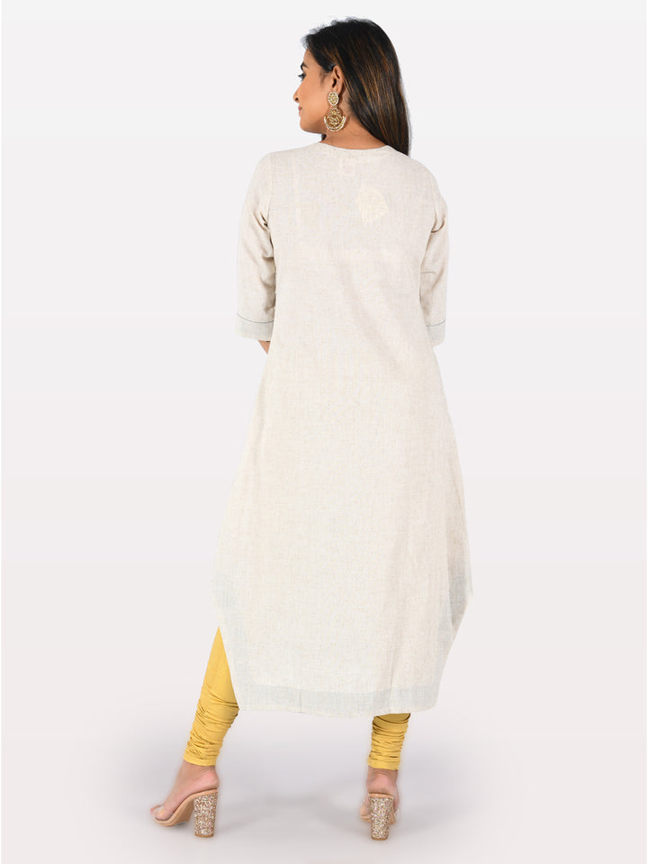 Neerus Off White Printed Straight Kurta