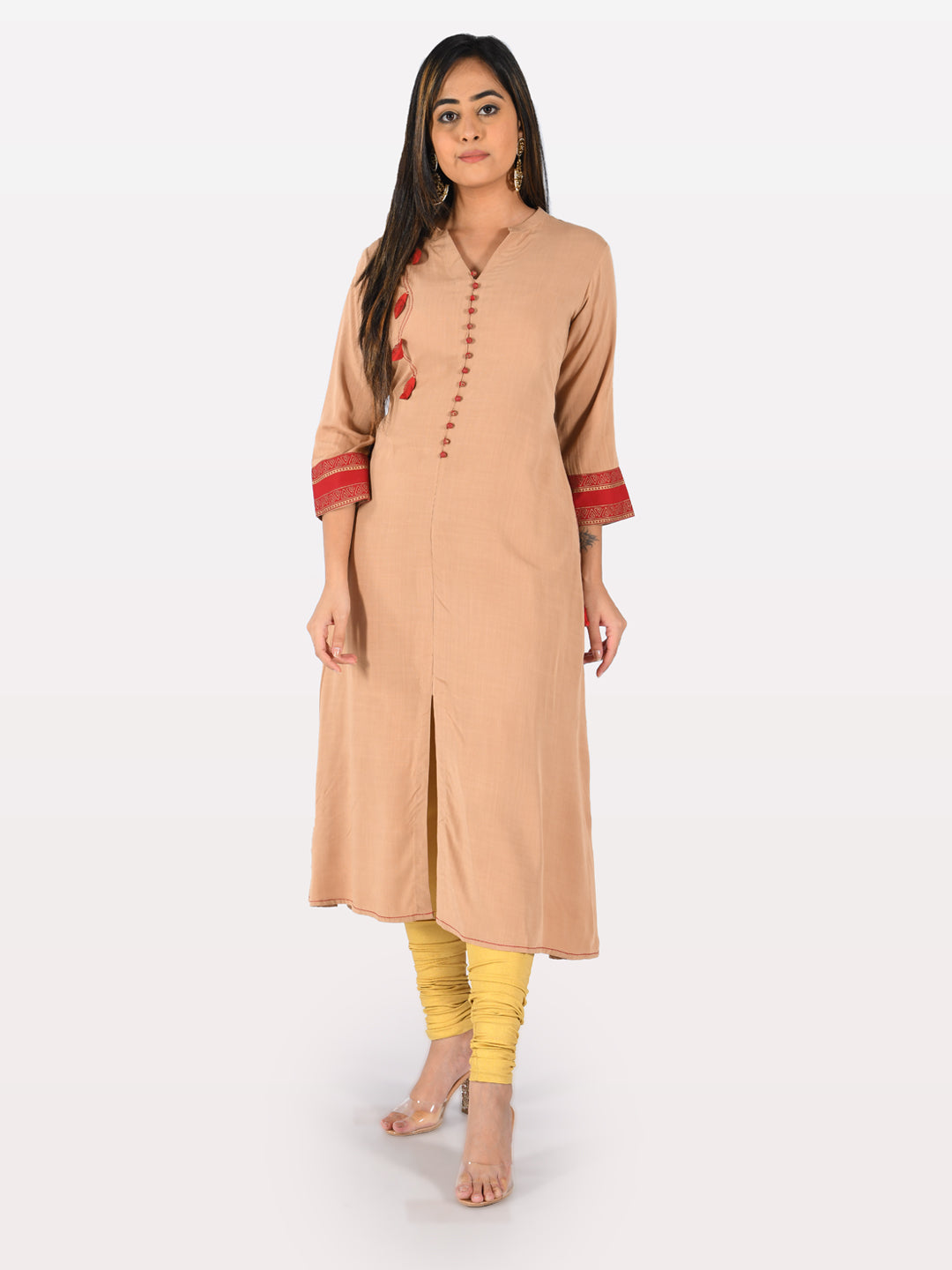 Neerus Orange rayon A-line kurta - detail view 2