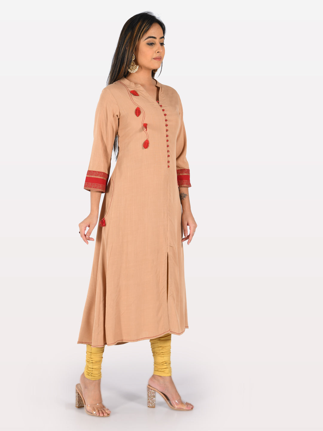 Neerus Orange rayon A-line kurta - back view