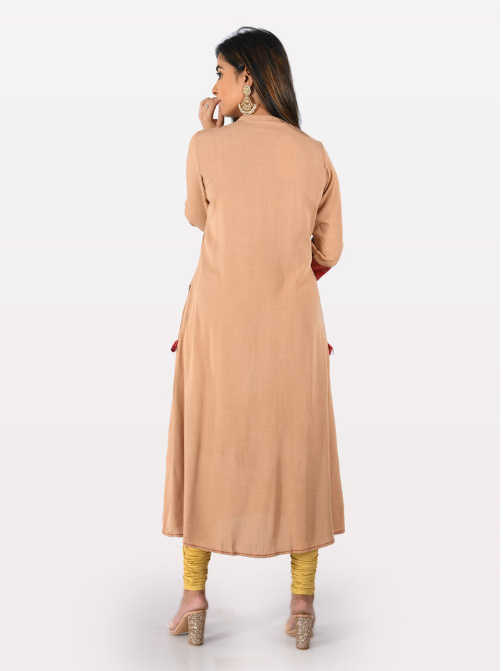 Neerus Orange rayon A-line kurta - detail view 1