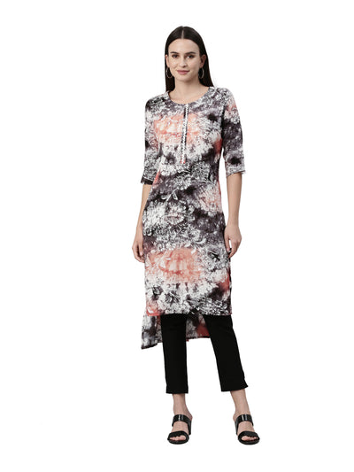 Neeru's Black Orange Color Rayon Fabric Kurta