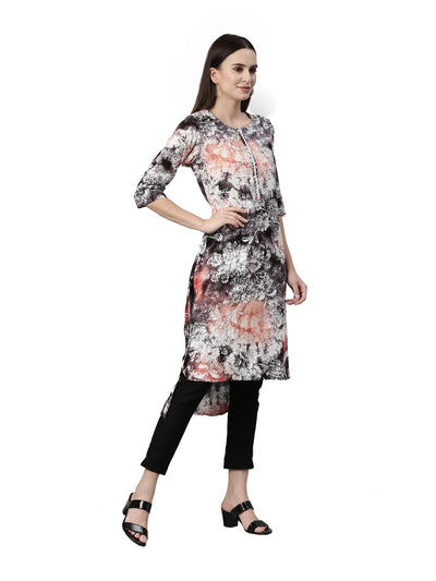 Neeru's Black Orange Color Rayon Fabric Kurta