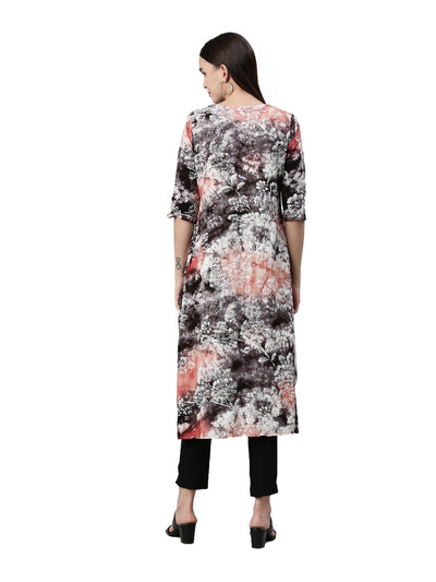 Neeru's Black Orange Color Rayon Fabric Kurta