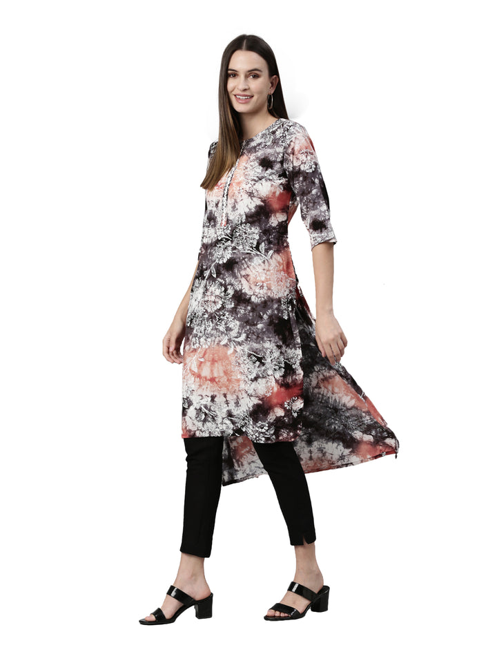Neerus Black Rayon Printed Kurta - detail view 3