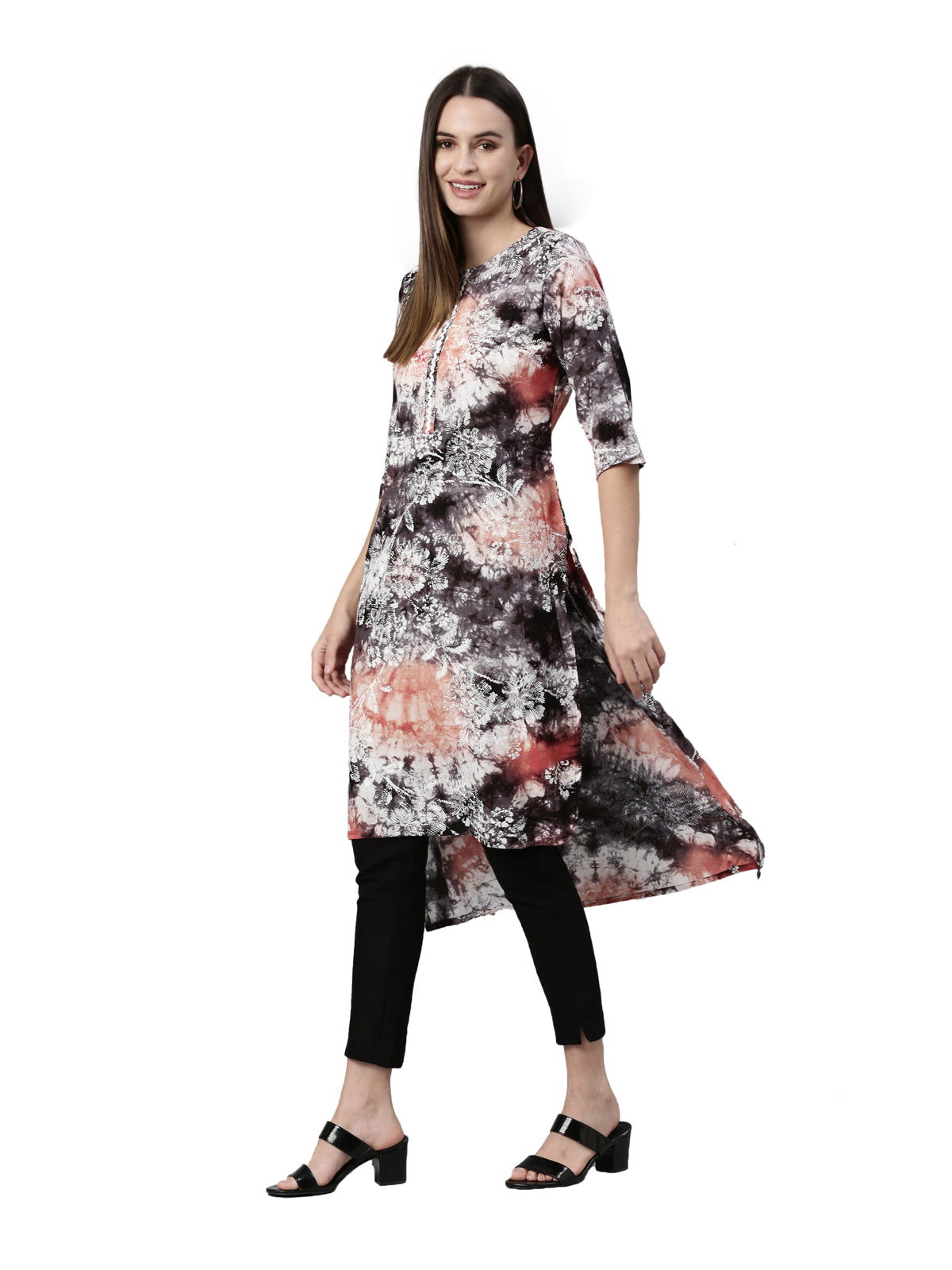 Neeru's Black Orange Color Rayon Fabric Kurta