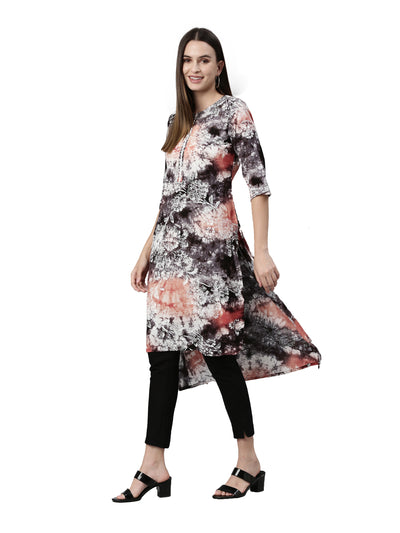 Neeru's Black Orange Color Rayon Fabric Kurta