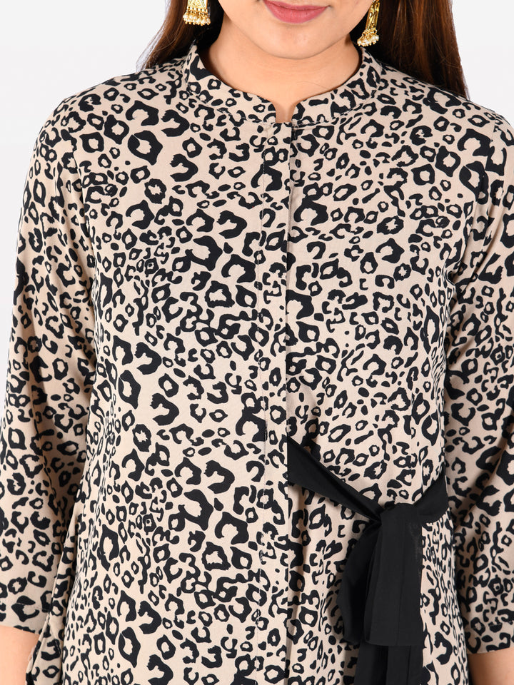 Neerus Beige Printed High Low Kurta