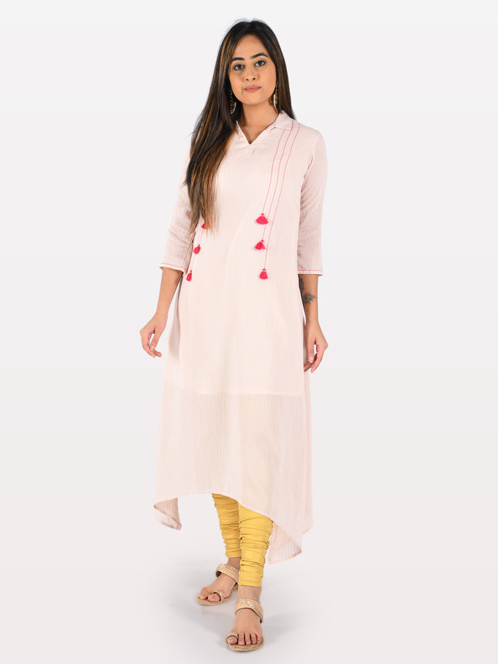 Neerus Orange muslin printed high-low kurta - detail view 2