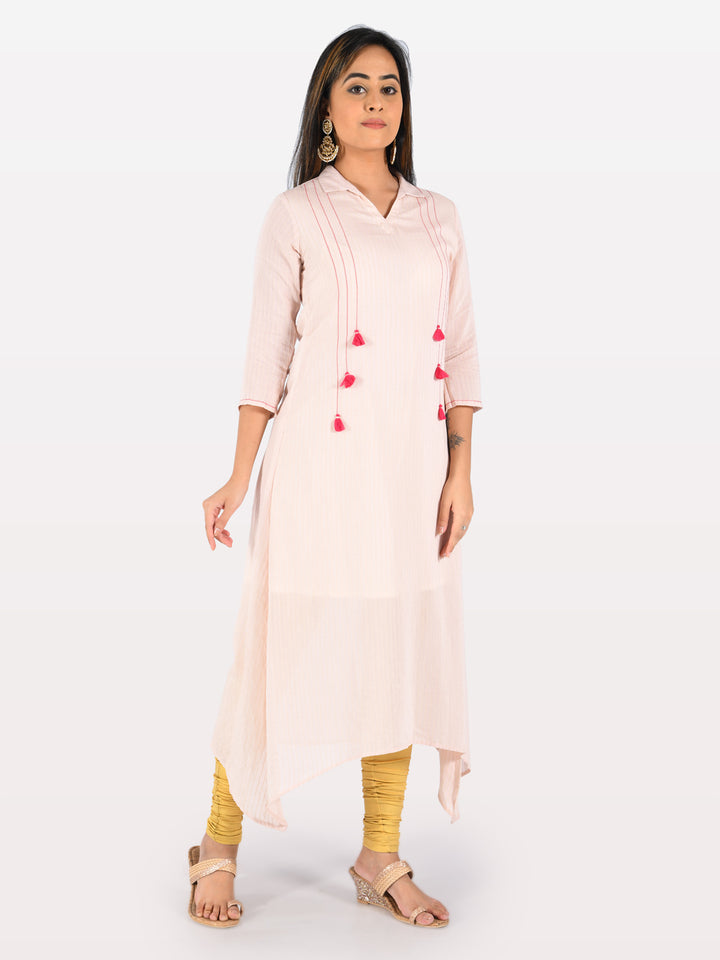 Neerus Orange muslin printed high-low kurta - back view