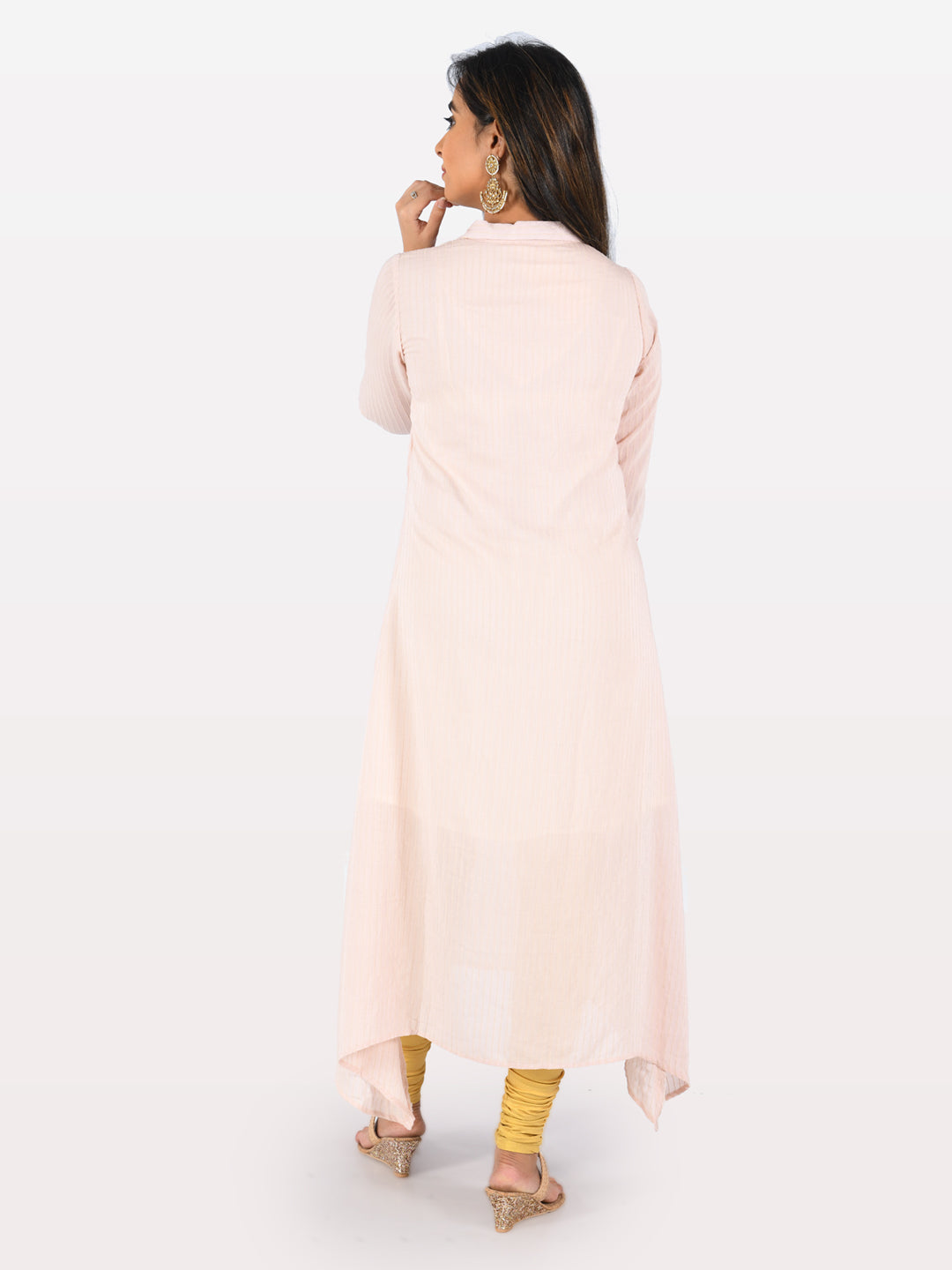 Neerus Orange muslin printed high-low kurta - side view