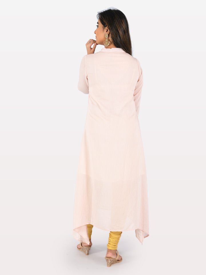 Neerus Orange muslin printed high-low kurta - side view