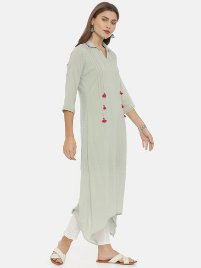 Neeru's Green Striped High Low Kurta