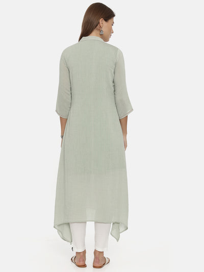 Neeru's Green Striped High Low Kurta