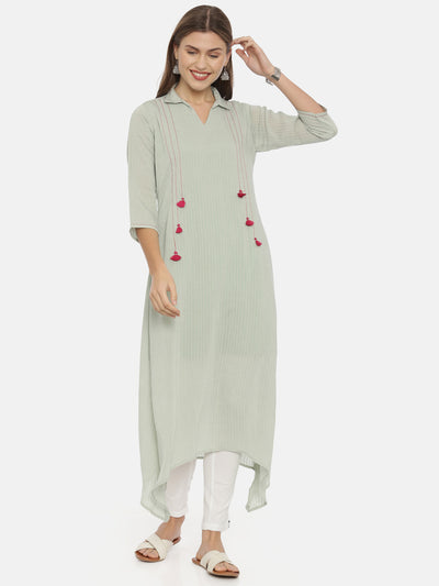 Neeru's Green Striped High Low Kurta