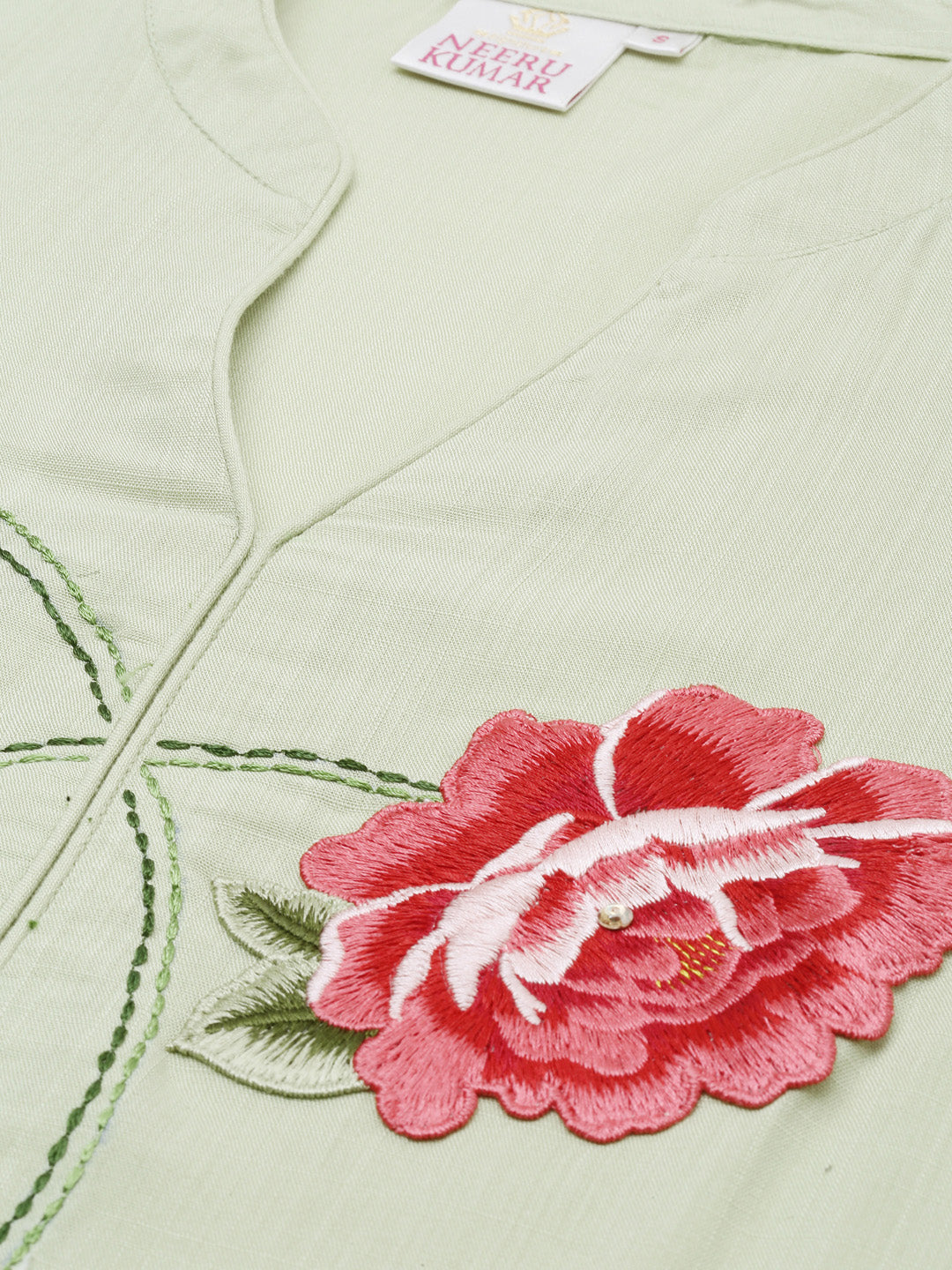 Neerus Green Embroidered Straight Kurta