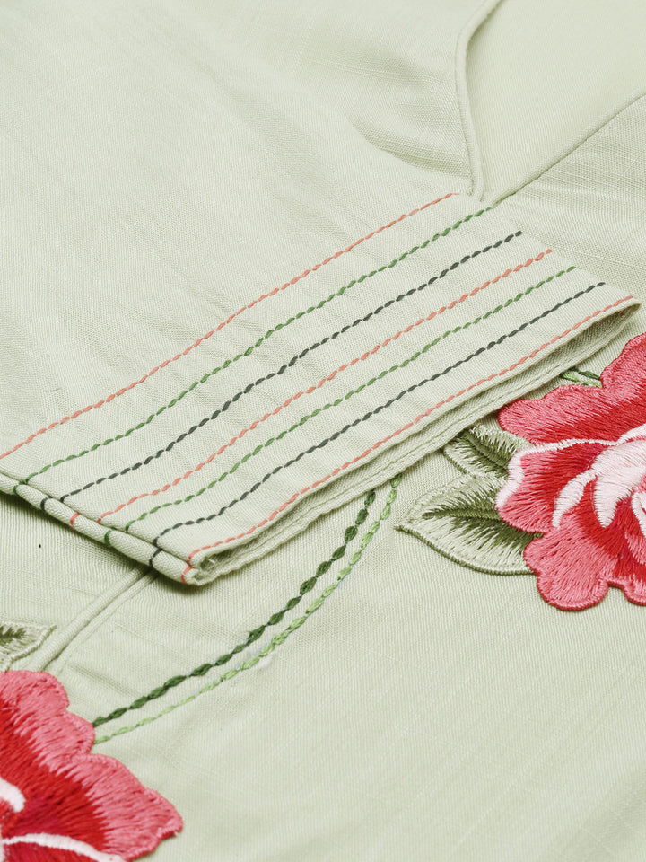 Neerus Green Embroidered Straight Kurta