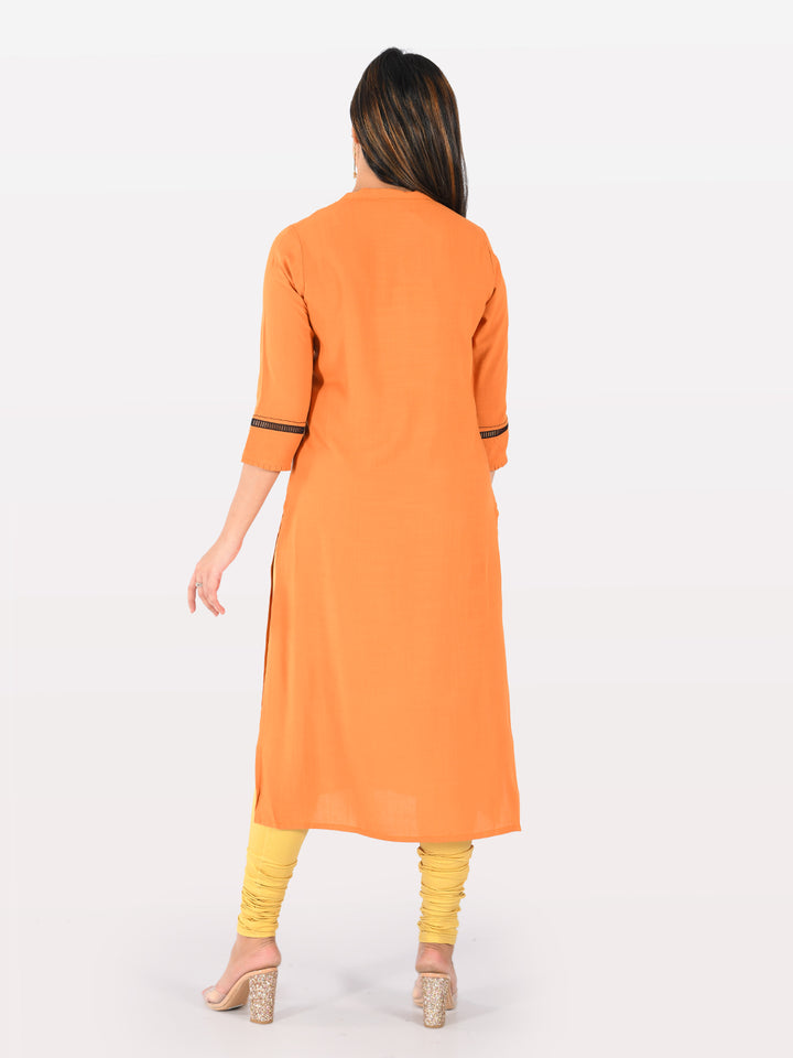 Neerus Orange Embellished Straight Kurta