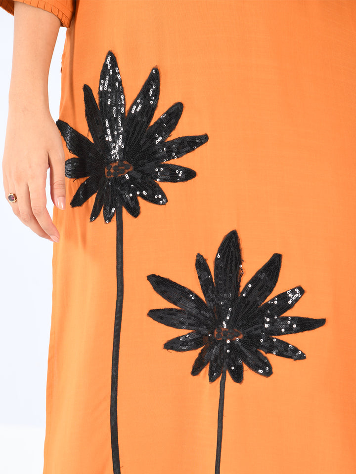 Neerus Orange Embellished Straight Kurta