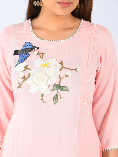 Neeru's Pink Embroidered A Line Kurta