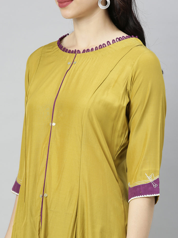 Neerus Green solid high-low kurti - back view