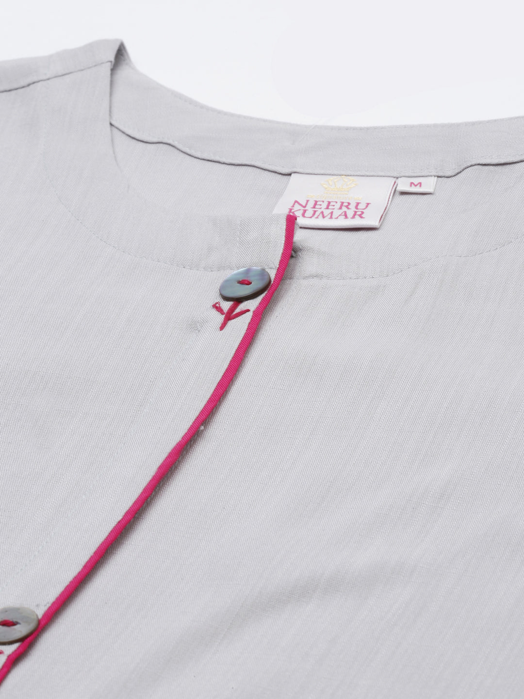 Neerus Grey rayon embroidered straight kurta - detail view 5