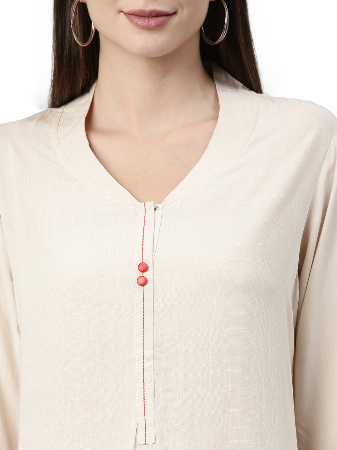 Neerus Cream Color Undefined Fabric Kurta