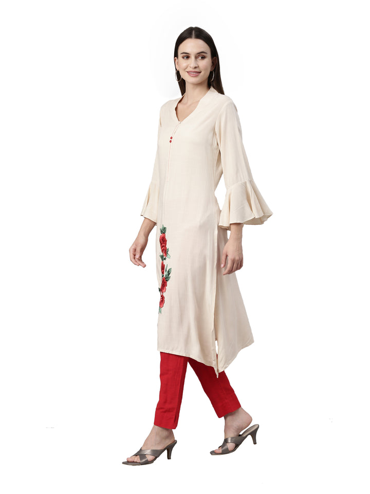 Neerus Cream Color Undefined Fabric Kurta