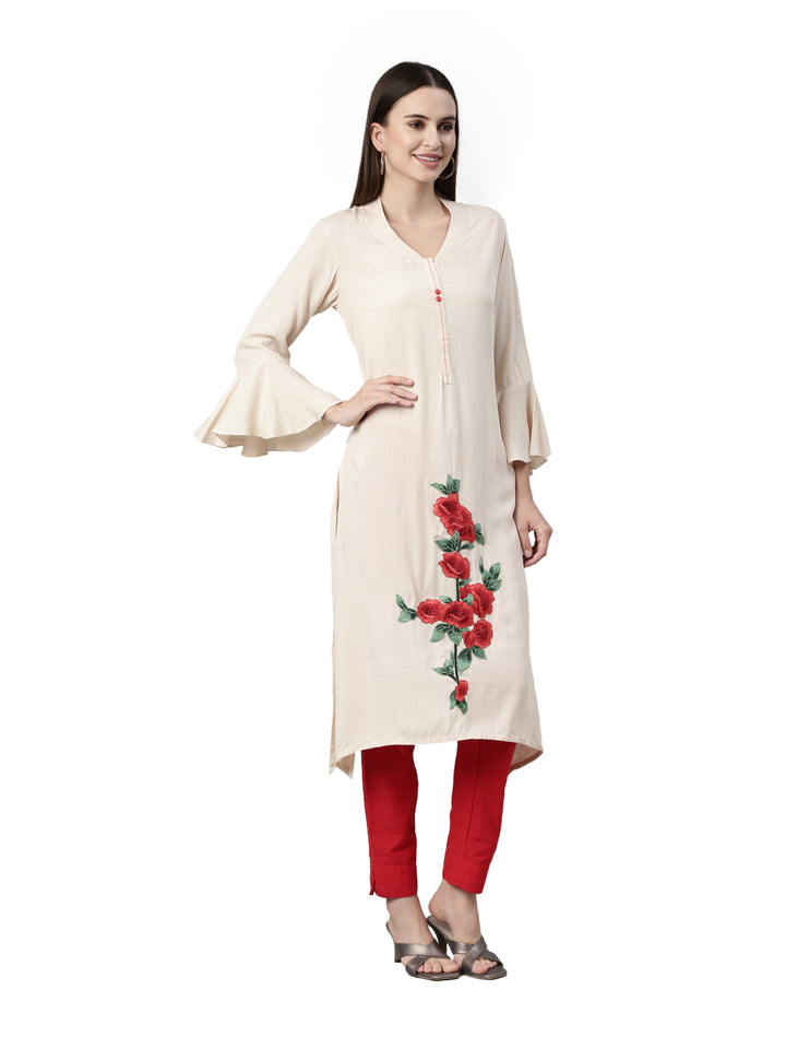 Neerus Cream Color Undefined Fabric Kurta
