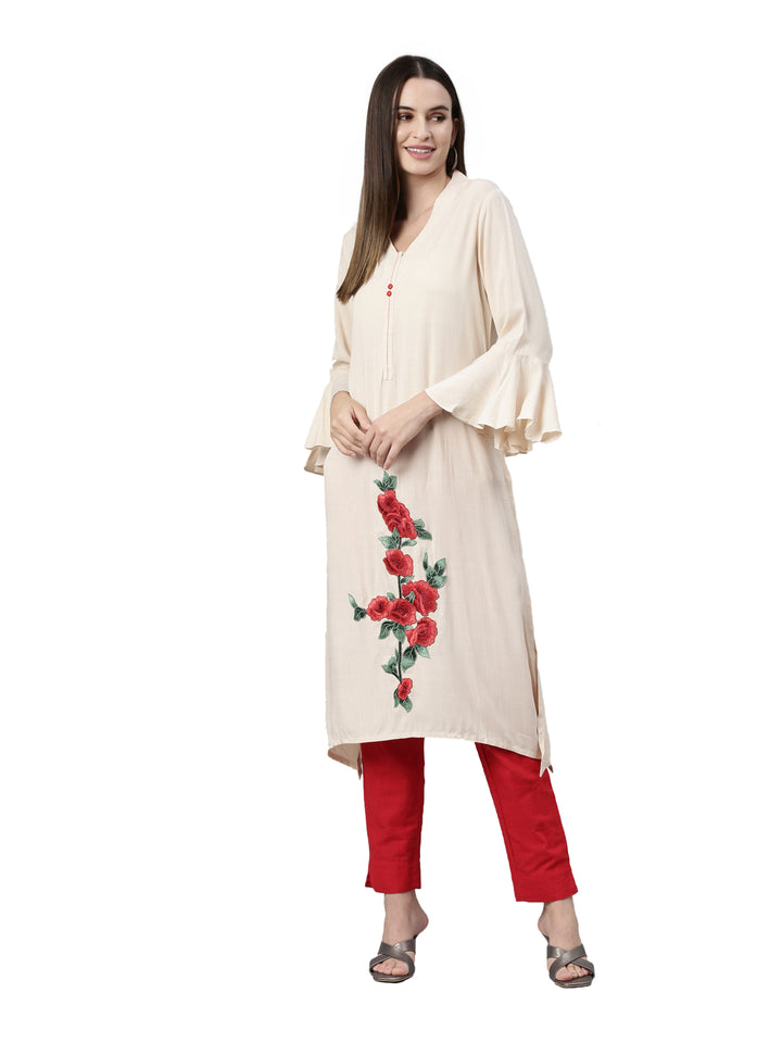 Neerus Cream Color Undefined Fabric Kurta