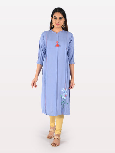 Neeru's Blue Embroidered Straight Kurta