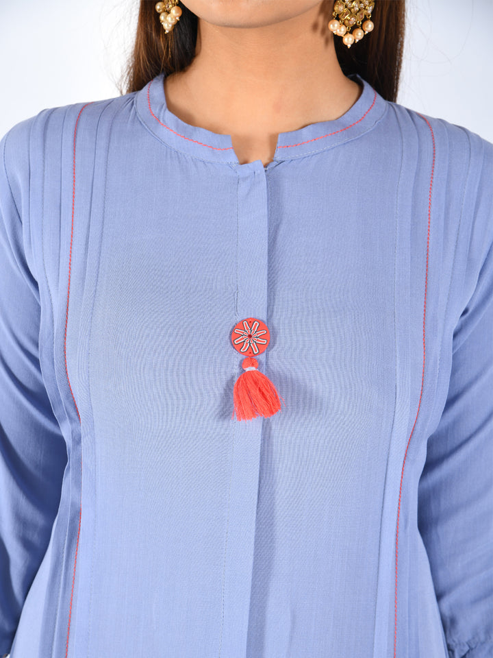 Neerus Blue Rayon Embroidered Straight Kurta - side view
