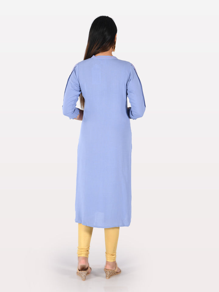 Neerus Blue Rayon Embroidered Straight Kurta - detail view 1
