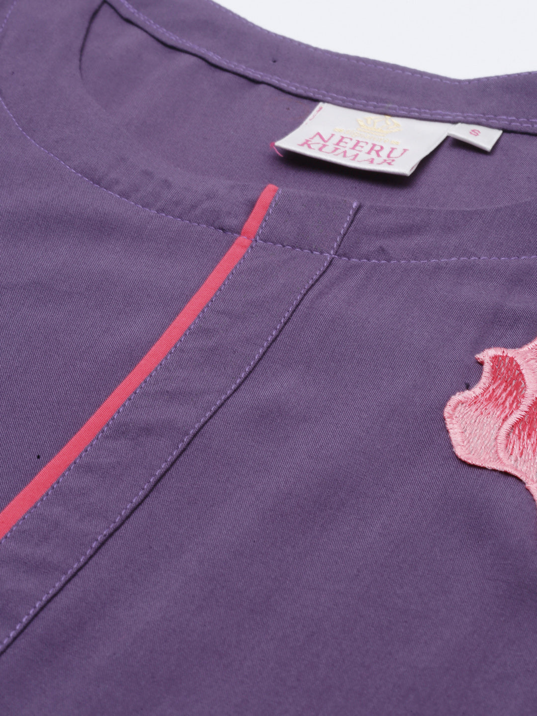 Neerus Purple rayon printed A-line kurti - side view