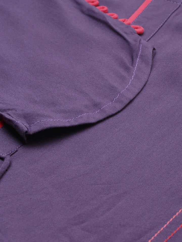 Neerus Purple rayon printed A-line kurti - detail view 1