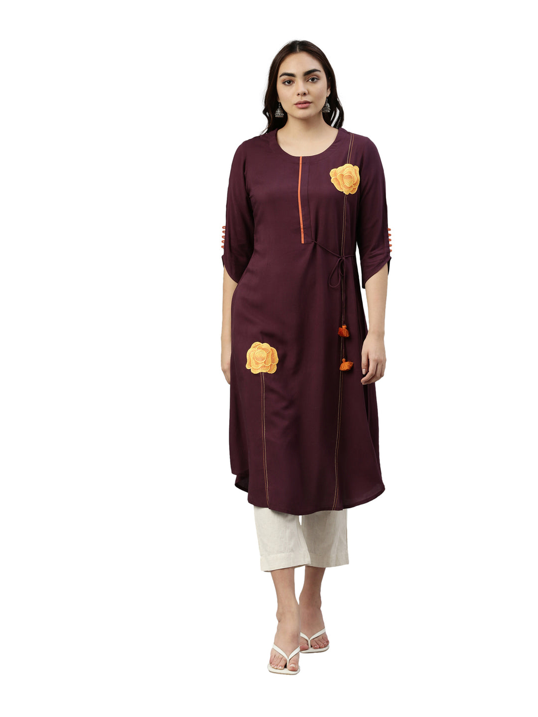 Neerus Wine Color Rayon Fabric Kurta