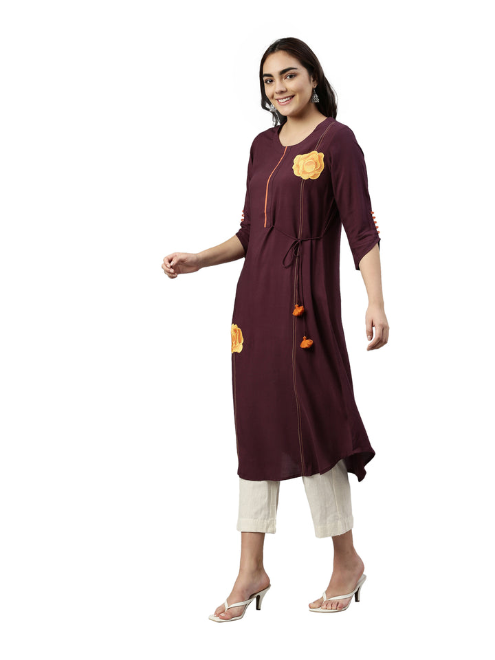 Neerus Wine Color Rayon Fabric Kurta