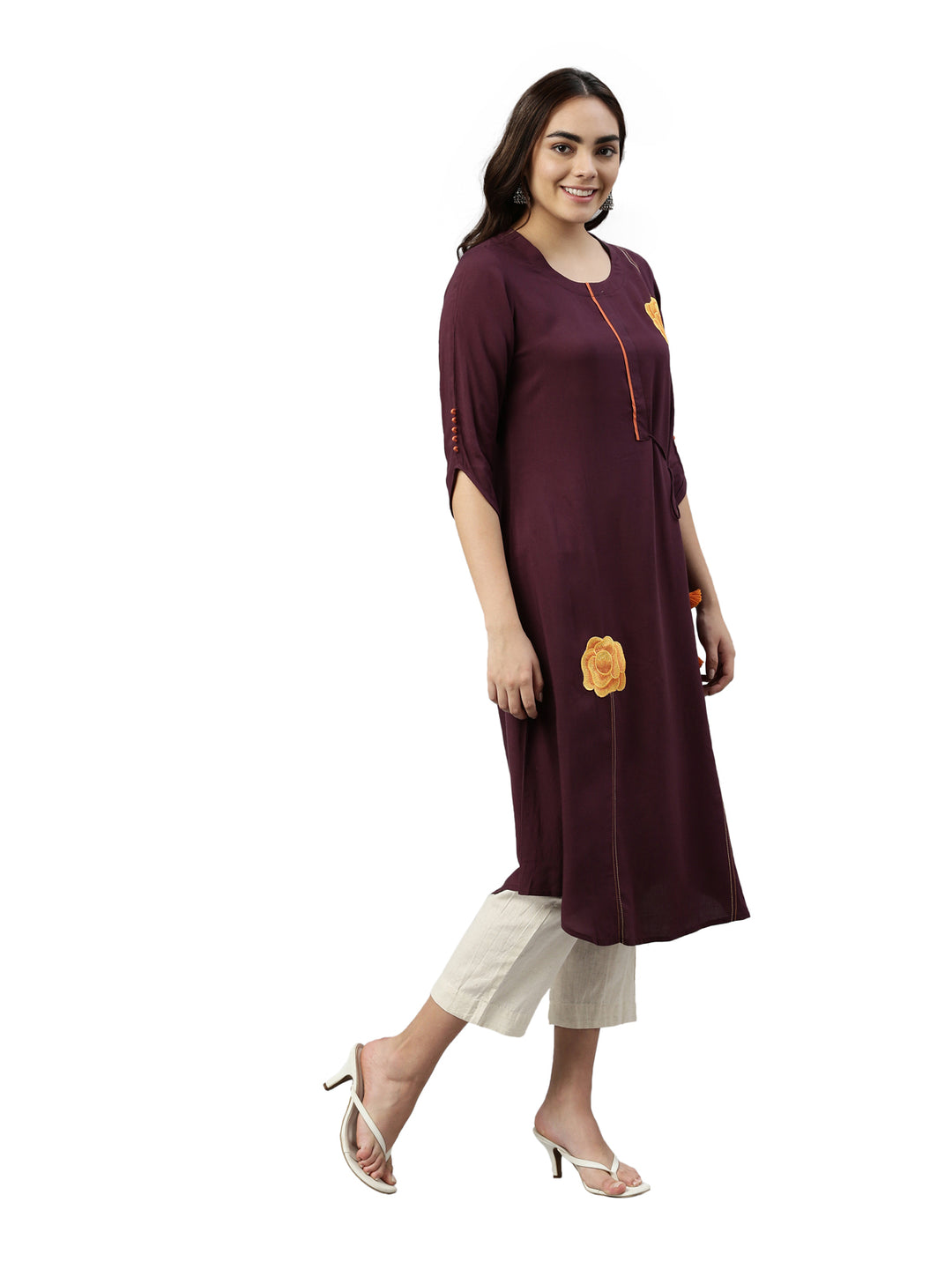 Neerus Wine Color Rayon Fabric Kurta