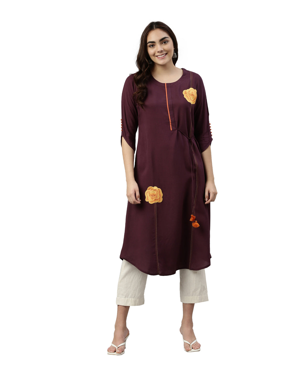 Neerus Wine Color Rayon Fabric Kurta