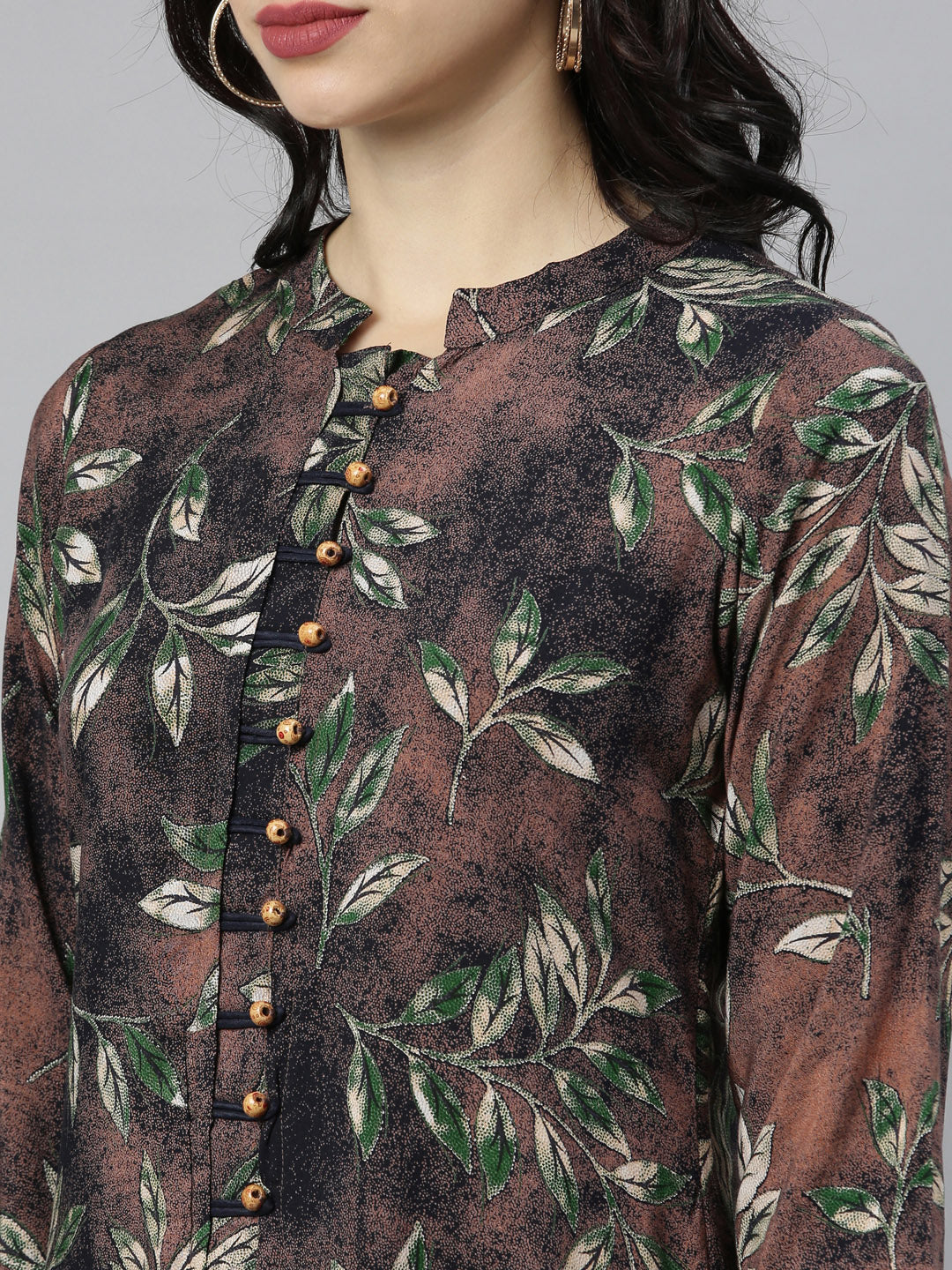 Neerus Brown Printed Straight Kurta