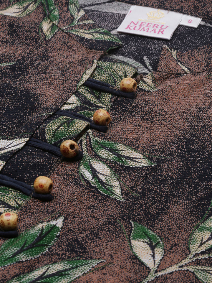 Neerus Brown Printed Straight Kurta
