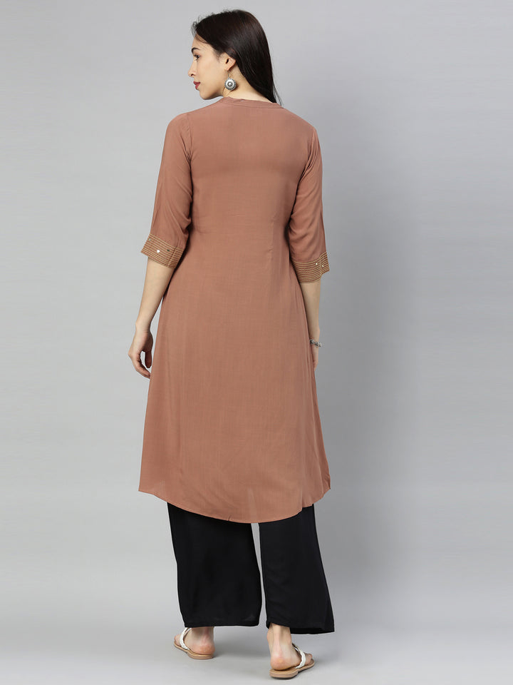 Neerus Brown embroidered A-Line kurta - detail view 4