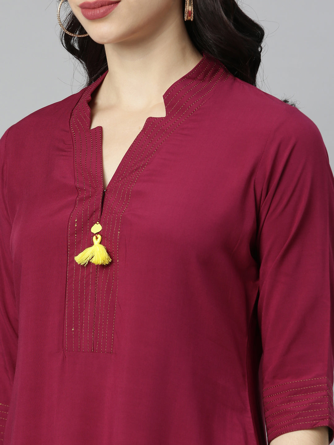 Neeru's Maroon Embroidered Straight Kurta