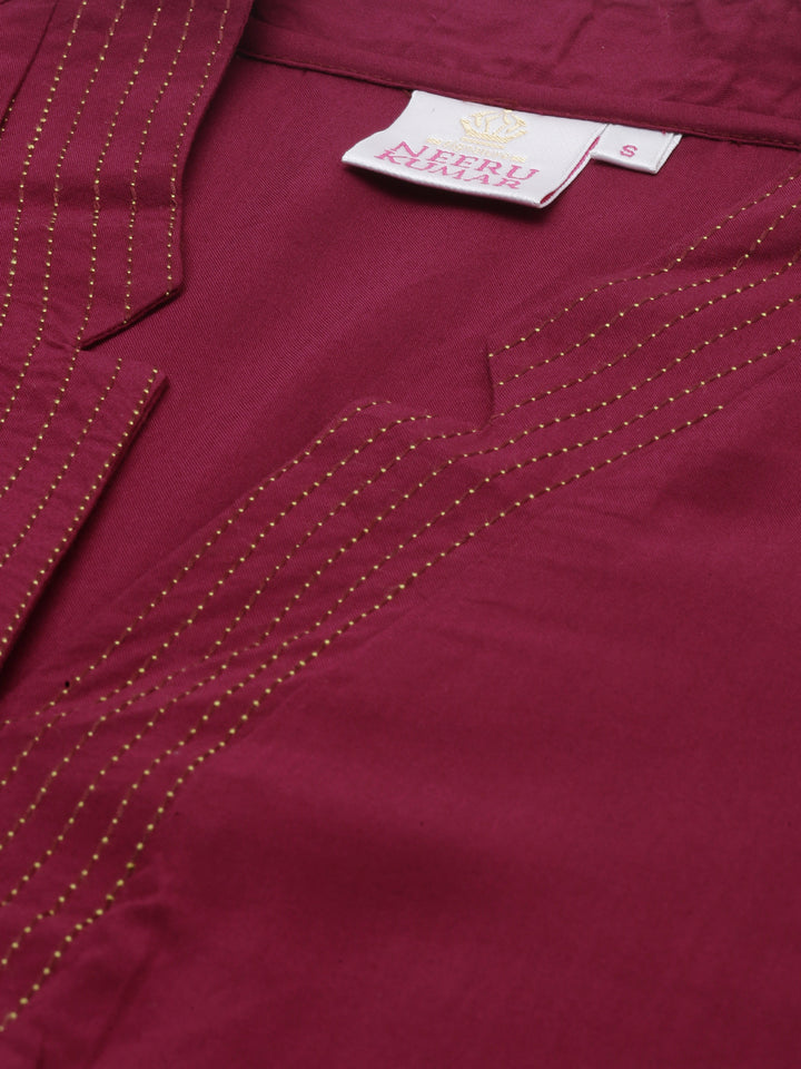 Neerus Maroon Embroidered Straight Kurta