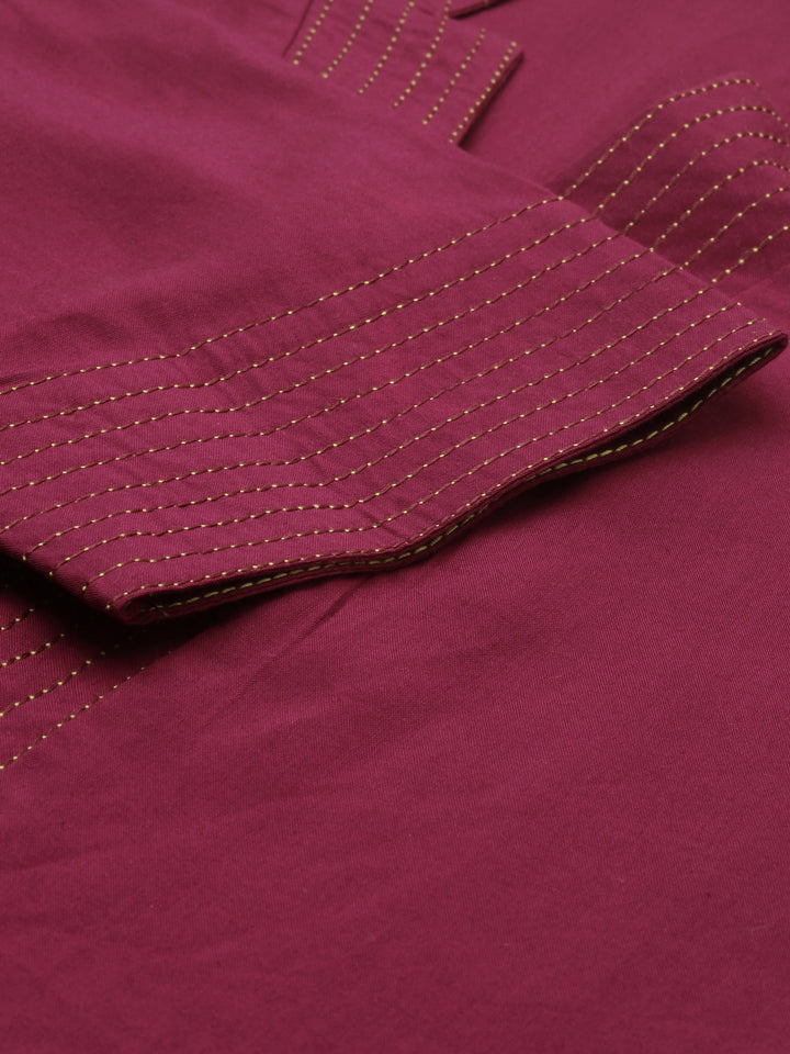 Neerus Maroon Embroidered Straight Kurta