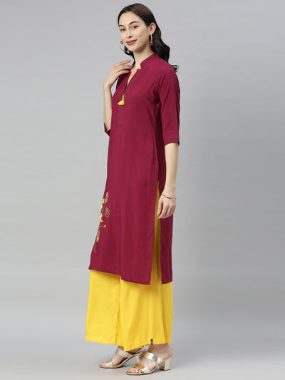 Neeru's Maroon Embroidered Straight Kurta