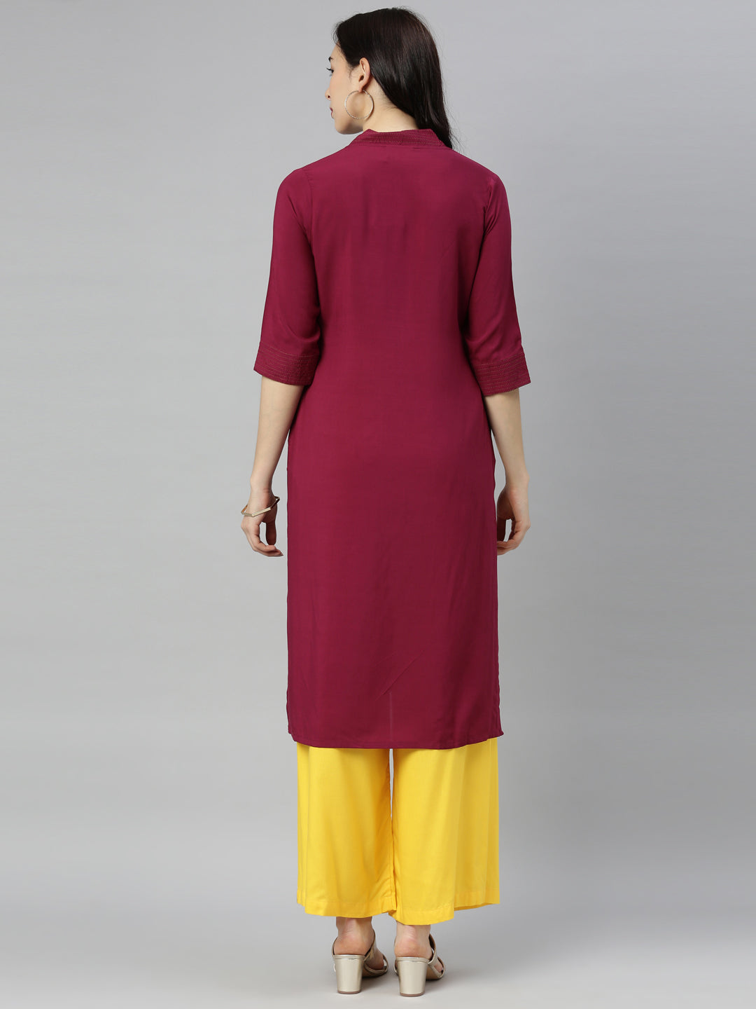 Neeru's Maroon Embroidered Straight Kurta