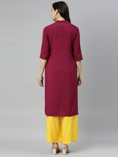 Neeru's Maroon Embroidered Straight Kurta
