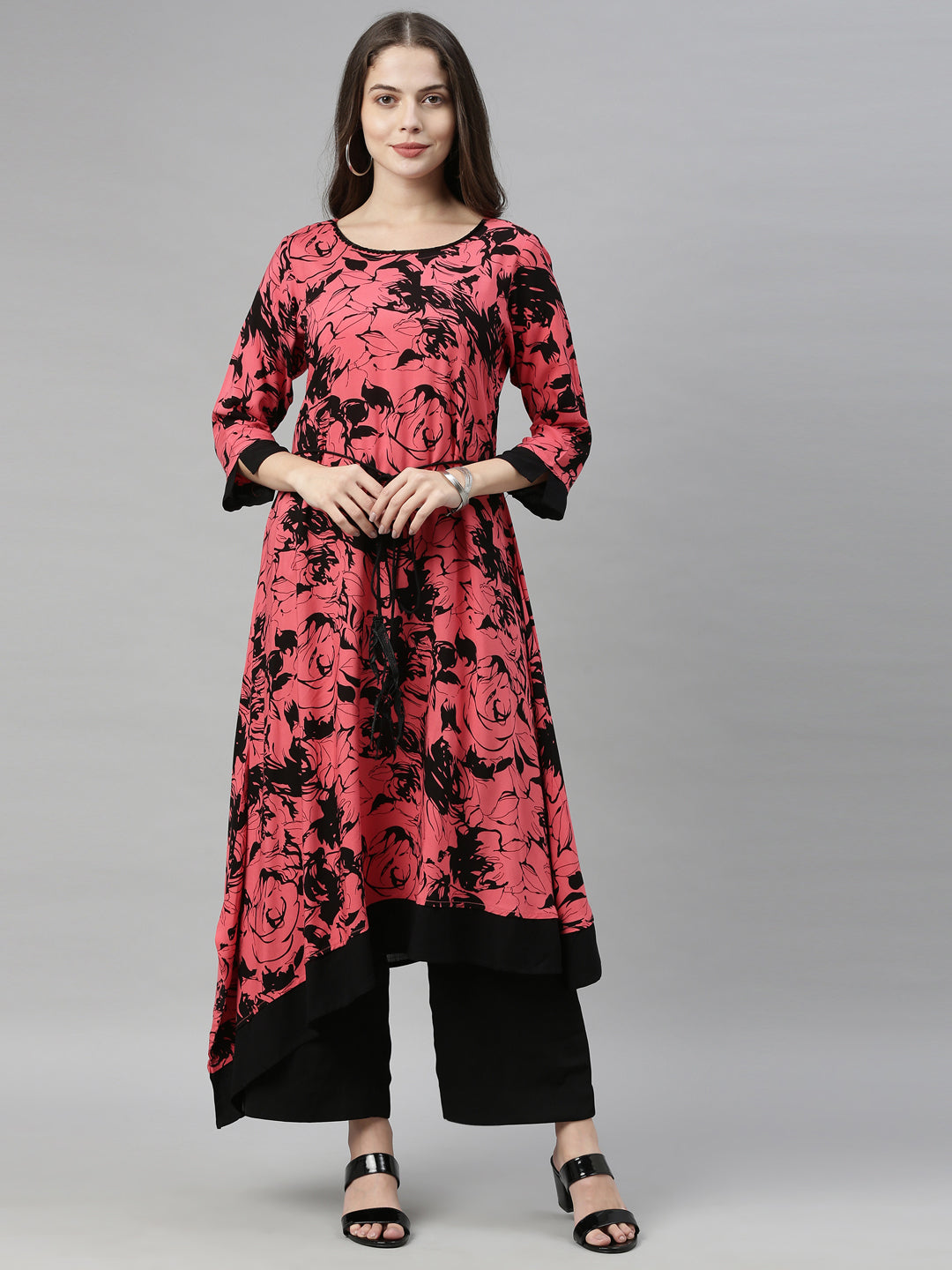 Neerus Carrot Color Rayon Fabric Tunic