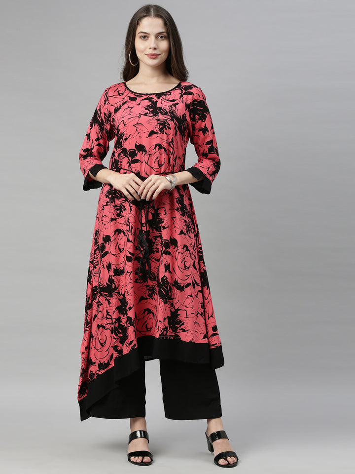 Neerus Carrot Color Rayon Fabric Tunic